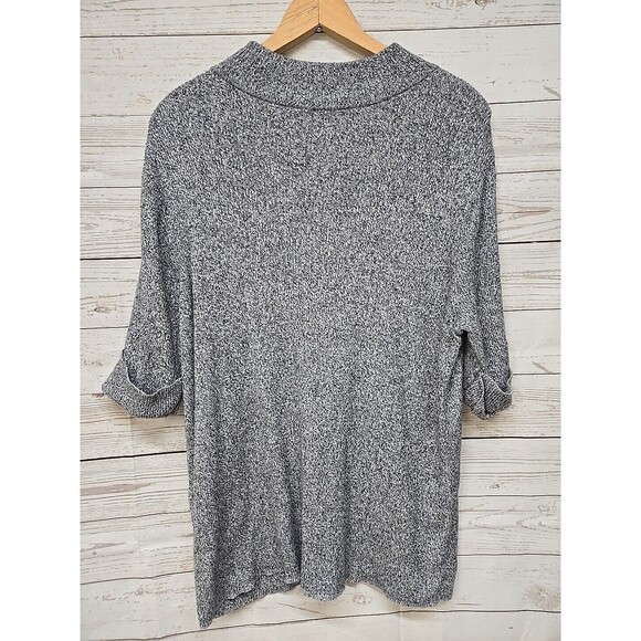 Chico's Top Womens Size 3 XL Gray Black Ribbed Mock Neck Short Sleeve Stretch - Picture 2 of 7